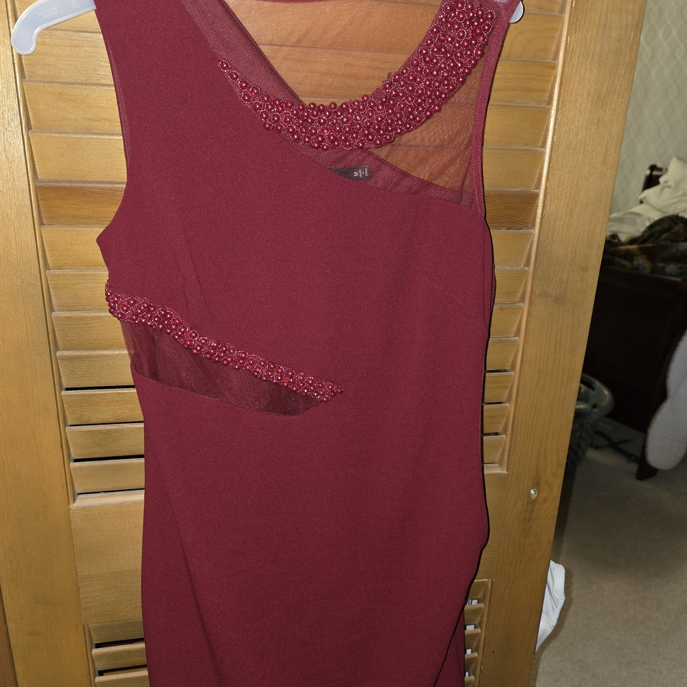 Ina One Shoulder Burgundy Dress with Beaded Accents